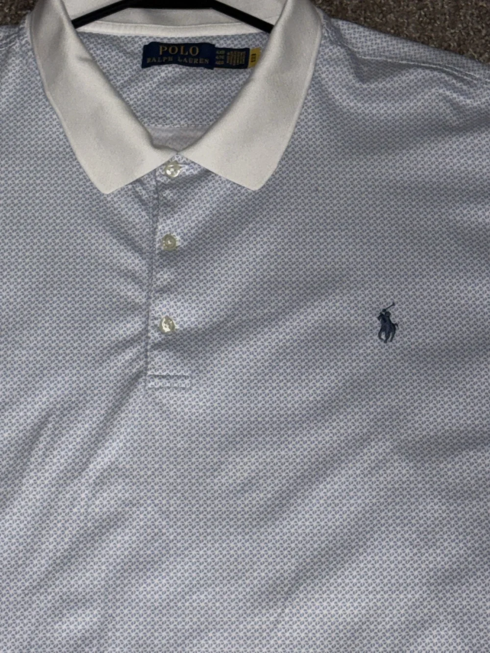 Ralph Lauren White Collar Light Blue Micro Pattern Polo